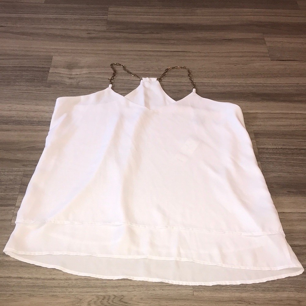 Bebe Double Lined White Tank Top Gold Chain Strap